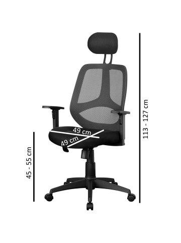 FineBuy Bürostuhl in Schwarz / Stoff / 57x61x127
