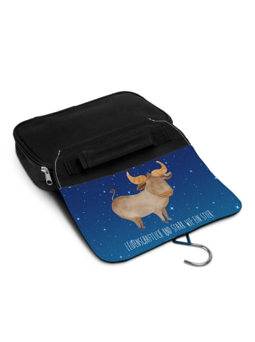 Mr. & Mrs. Panda Kulturtasche Sternzeichen Stier mit Spruch in Sternenhimmel Blau