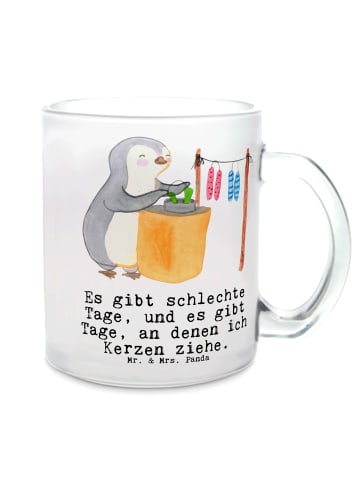 Mr. & Mrs. Panda Glastasse Pinguin Kerzenziehen mit Spruch in Transparent