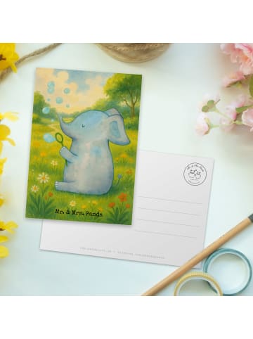 Mr. & Mrs. Panda Postkarte Elefant Seifenblasen Design ohne Spruch in Weiß