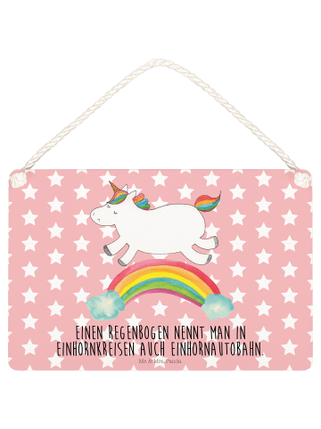 Mr. & Mrs. Panda Schild Einhorn Regenbogen mit Spruch in Rot Pastell