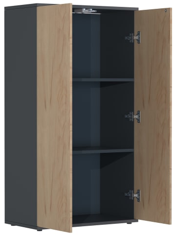 VCM  Holz Kommode Sideboard Anrichte Dalosa 3 Drehtüren in Anthrazit / Honig-Eiche