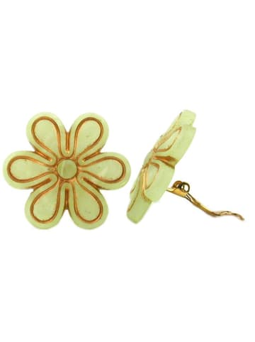 Gallay Clip Ohrring 30mm Blüte hellgrün-transparent-gold matt Kunststoff-Bouton in hellgrün