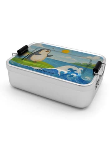 Mr. & Mrs. Panda Brotdose Pinguin Surfer Design ohne Spruch in Weiß