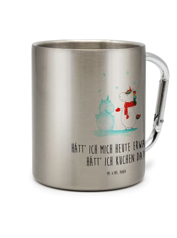 Mr. & Mrs. Panda Thermo Kaffeebecher Einhorn Schneemann mit Spruch in Silber