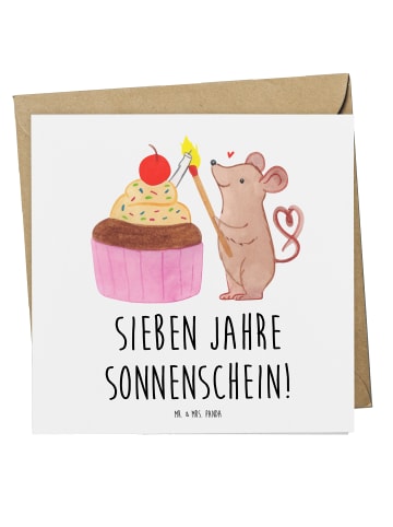 Mr. & Mrs. Panda Glückwunschkarte 7. Geburtstag Sonnenschein mit... in Weiß