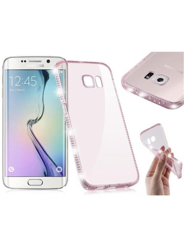 cadorabo Hülle für Samsung Galaxy S6 EDGE Strass Design in TRANSPARENT ROSA