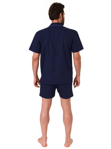 NORMANN shorty Pyjama kurzarm gewebt durchknöpfbarem Oberteil - 55090 in marine