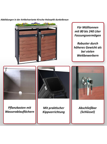 MCW 2er Mülltonnenverkleidung mit Pflanzkasten J82, Kirsche-Holzoptik dunkelbraun