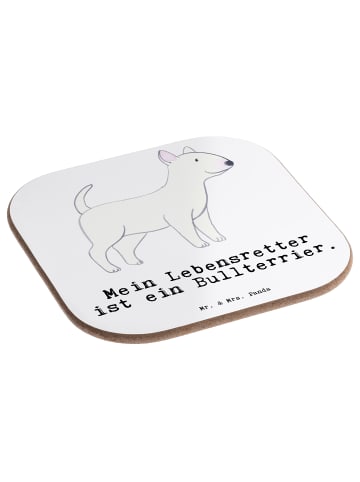 Mr. & Mrs. Panda Untersetzer Bullterrier Lebensretter mit Spruch in Weiß
