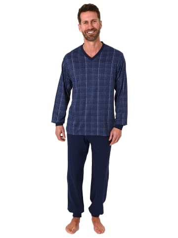 NORMANN Pyjama Schlafanzug langarm Bündchen Karo - 67932 in blau-melange