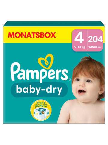 Pampers Monatsbox Klettwindeln, "Baby-Dry", Größe 4, 204 Stück, 9kg - 14kg