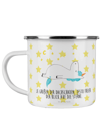 Mr. & Mrs. Panda Emaille Tasse Einhorn Sternenhimmel mit Spruch in Weiß