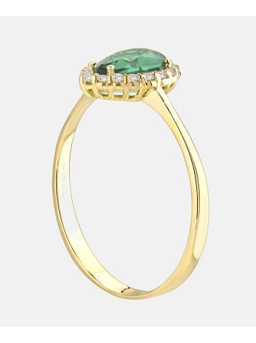 Vanlere Cluster-Ring aus 375 Gelbgold mit Zirkonia mit Smaragd