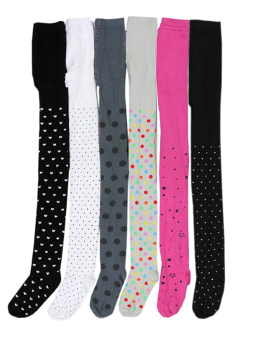 TupTam Mädchen Strickstrumpfhosen Bunt Gemustert 6er Pack in schwarz/rosa