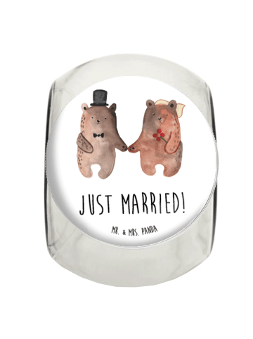 Mr. & Mrs. Panda Glasdose Bär Heirat mit Spruch in Weiß