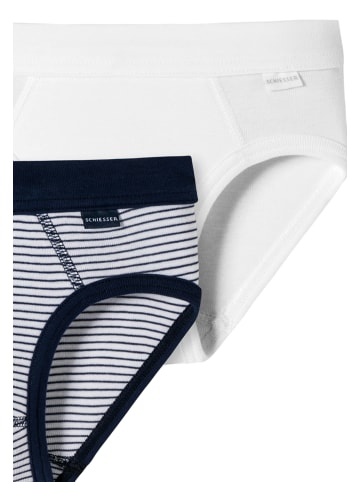 Schiesser Slip / Unterhose Kids Boys Feinripp Cotton in Weiß/ Blau gestreift