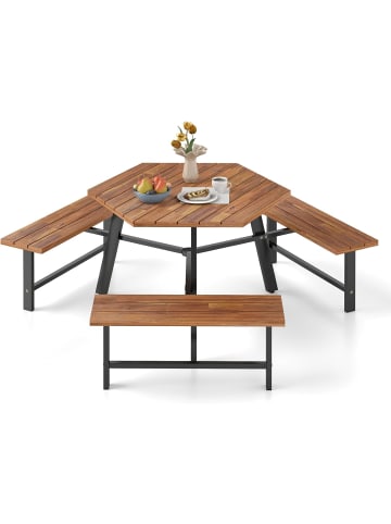 COSTWAY Picknicktisch Set für 6 Personen in Braun
