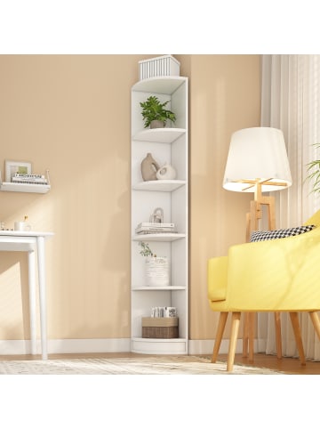 ABRIHOME Eckregal in Weiß 5 Ebenen MDF für Wohnzimmer