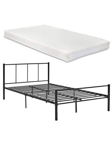 en.casa Metallbett Laos mit Matratze in Schwarz (B)120cm