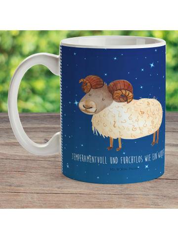 Mr. & Mrs. Panda Henkelbecher Sternzeichen Widder mit Spruch in Sternenhimmel Blau