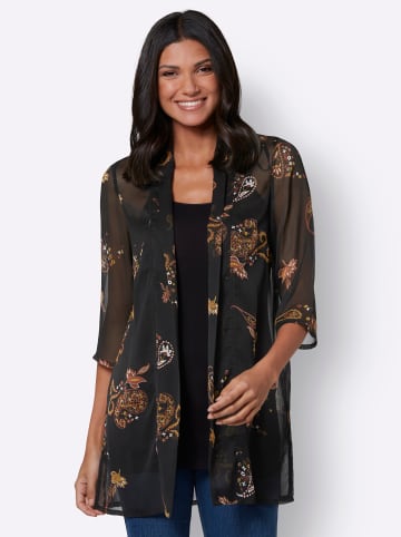 Sieh an! Longbluse in schwarz-ocker-bedruckt