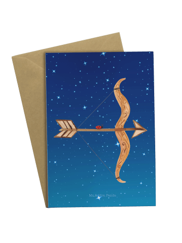 Mr. & Mrs. Panda Grußkarte Sternzeichen Schütze ohne Spruch in Sternenhimmel Blau