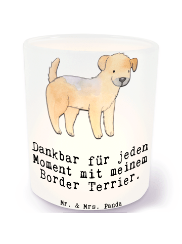 Mr. & Mrs. Panda Kerzenhalter Border Terrier Moment mit Spruch in Transparent
