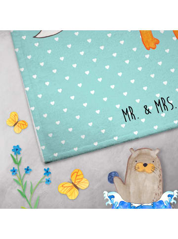 Mr. & Mrs. Panda Gästehandtuch Fuchs Blumen ohne Spruch in Türkis Pastell