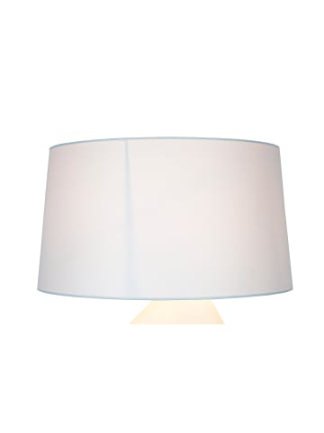 SalesFever Tischleuchte 69 cm handbemalte Keramikbasis in Blau und Leinenschirm in Weiß