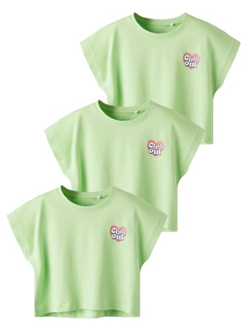 name it 3er-SET Kurzes T-Shirt mit Chill Print, Basic Crop Top in Grün