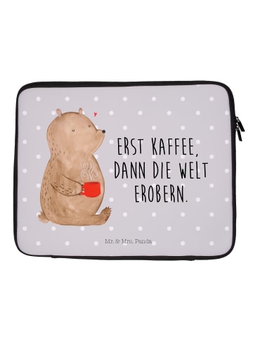 Mr. & Mrs. Panda Notebook Tasche Bär Kaffee mit Spruch in Grau Pastell