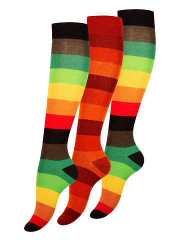 Cotton Prime® Kniestrümpfe 3 Paar, Baumwollkniestrümpfe mit Streifen in Bunt