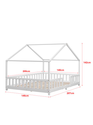 en.casa Kinderbett Treviolo in Weiß (L)200cm (B)140cm