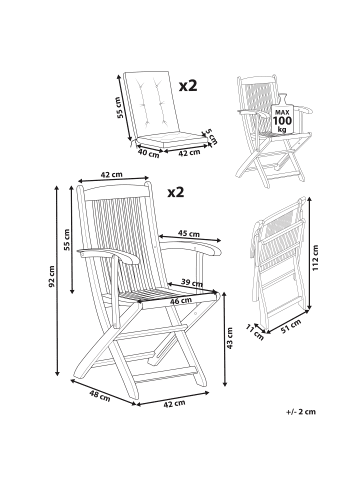Beliani 2er-Set Gartenstuhl MAUI PREMIUM in Heller Holzfarbton/Rot