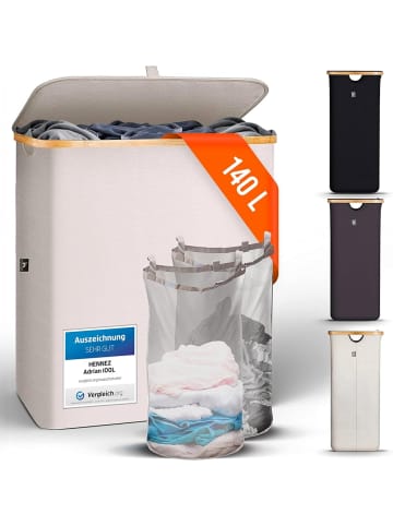 HENNEZ Wäschekorb Adrian 140l beige mit 2 Wäschesäcken Weiß
