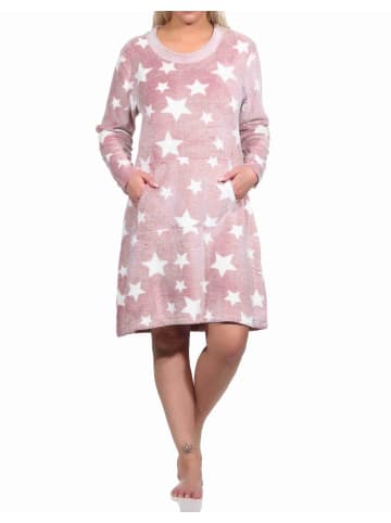 NORMANN langarm Nachthemd Bündchen Sterne Coralfleece - 76772 in rosa