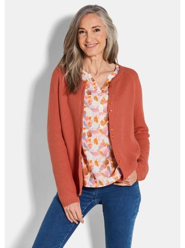 GOLDNER Strickjacke Cardigan aus Baumwolle, Rundhals in terrakotta