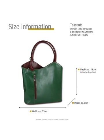 Toscanto Leder Schultertasche, Rucksack Toscanto Tasche grün, braun ca. 28cm