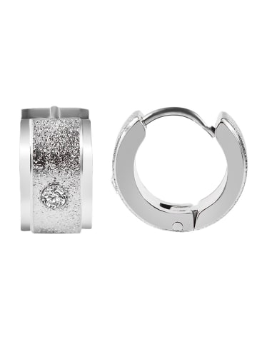 Adeliás Damen Ohrringe – Klappcreole aus Edelstahl mit Strass Steinchen in silber