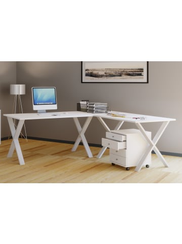 VCM  X Schreibtisch Eckschreibtisch L Form 220x160x80 in Weiß / Weiß