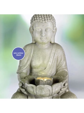 MARELIDA LED Brunnen Buddha Zierbrunnen H: 45cm in grau