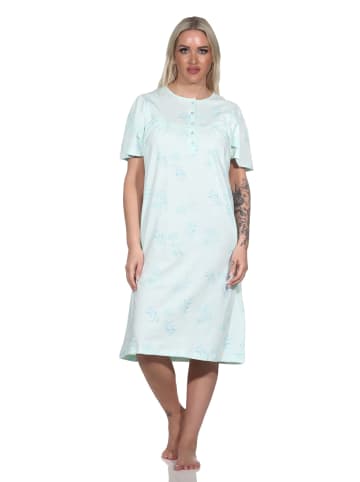 NORMANN kurzarm Nachthemd Design Knopfleiste am Hals - 79234 in helltürkis