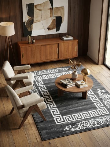 KADIMA DESIGN Teppich Kurzflor Waschbar Mäander ASPEN Strapazierfähig OEKO-TEX in Grau