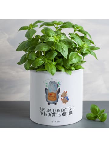 Mr. & Mrs. Panda XL Blumentopf Pinguin & Maus Wanderer mit Spruch in Weiß