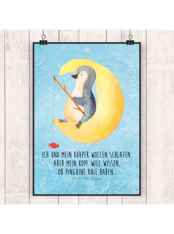 Mr. & Mrs. Panda Wandbild Pinguin Mond mit Spruch in Eisblau