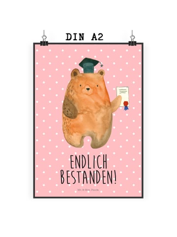 Mr. & Mrs. Panda Poster Bär Prüfung mit Spruch in Rot Pastell