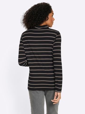 Sieh an! Rollkragen-Shirt in schwarz-sesam-geringelt