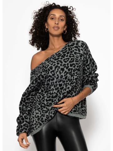 SASSYCLASSY Pullover mit Leo-Muster in Hellgrau