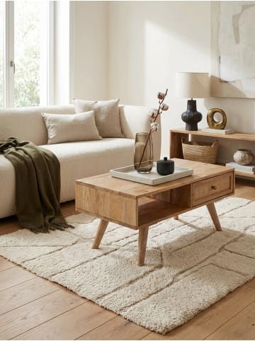 KADIMA DESIGN Couchtisch 90x40x45 cm Mango Massivholz / Rattan Wohnzimmertisch